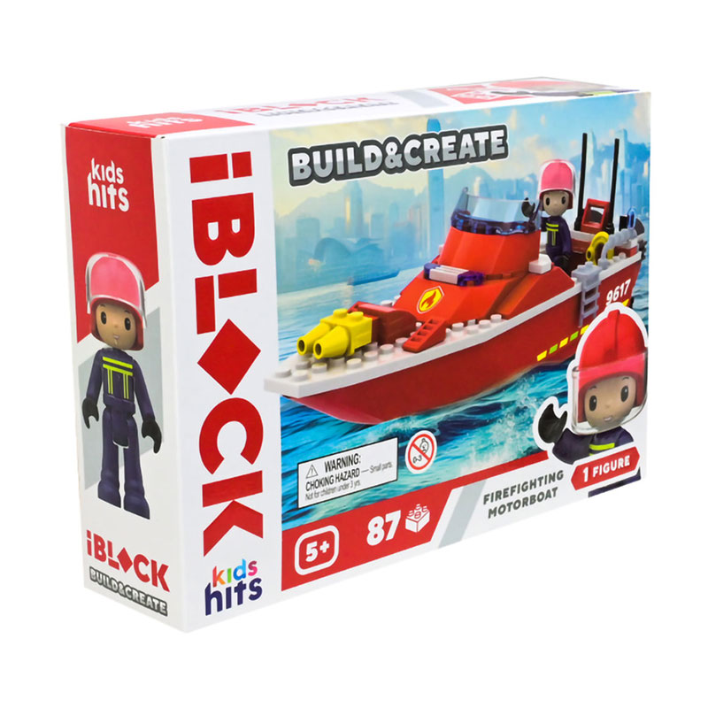 Дитячий конструктор iBlock Junior Пожежний моторний човен, 87 елементів, від 5 років, 24*16*6 см (KH43/001/4)